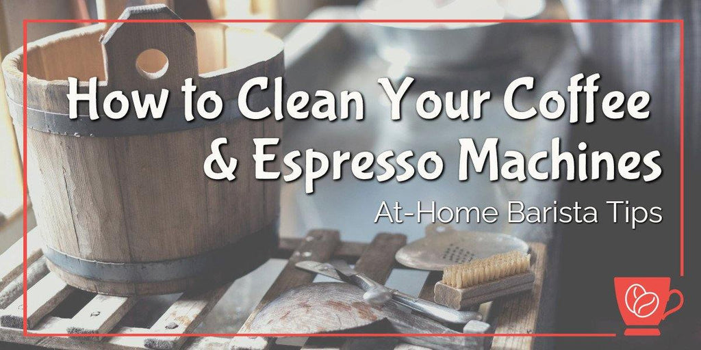 How to clean your coffee and espresso machines. A wash bucket and washing tools beside a sink.
