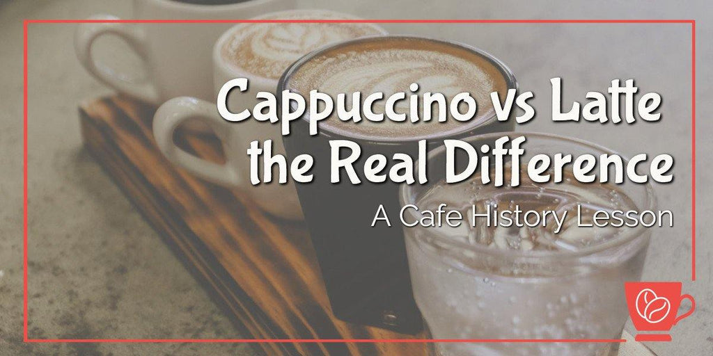 Cappuccino vs Latte the Real Difference. A wooden board with 4 different coffee beverages.
